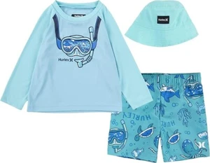 Hurley Toddler Longsleeve T-shirt Trunks Aurora Green/Scuba UPF 50+ 3 Piece Set - Picture 1 of 4