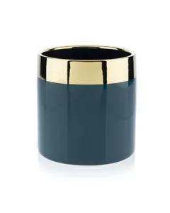 HowHomely Blumentopf aus Keramik Cindy grün gold Übertopf Rund Glamour 11cm - Bild 1 von 7