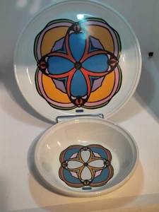 60er Peter Max Psychedelic Clover Coupe Schale & Teller Set Irokesen China Pop Art - Bild 1 von 12