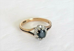 Vintage Damenring 9 Karat Rotgold, Saphir & Diamant Größe 6,75 - Bild 1 von 12
