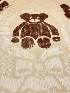 Vintage Chenille Bears & Bows Bedspread 76 x 100 Resized Nice Tan & Brown RARE - Picture 1 of 12
