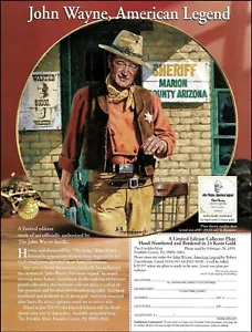 John Wayne American Legend 1995 Franklin Mint placa de coleccionista anuncio - Imagen 1 de 3