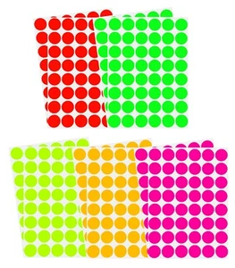 Small Stickers Neon Multi-color Labels 17 mm ~3/4'' Round Circle Dots 480 Pack - Picture 1 of 8