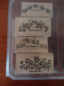 Juego de 4 estampillas Stampin Up Itty Bitty Borders hojas de acebo flores Ladybugs - Imagen 1 de 1