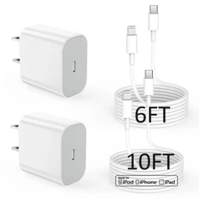 2PCS 20W Changer with 6FT & 10FT Fast Charger Compatible with iPhone 14/13/12/11 - Image 1 of 4