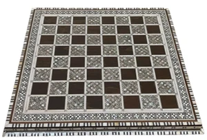 Handmade, Wood Chess Board, Chess Set, Game Board, Inlaid Mother of Pearl (16") - Picture 1 of 9