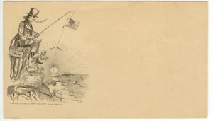 Civil War unused patriotic Uncle Sam fishing for Confederate States with cannon - Picture 1 of 2