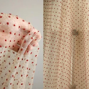 Champagne Red Dots with Gold Glitter Organza Lace Fabric for Weddings, Veils - Picture 1 of 5