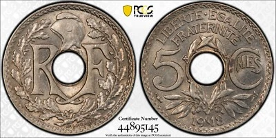 1918 France 5 Centimes   KM#865A  PCGS MS-64     SN2827 - Image 1 of 4