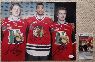 NATHAN MACKINNON SETH JONES JONATHAN DROUIN SIGNED 11X14 NHL DRAFT PHOTO JSA COA - Image 1 of 2