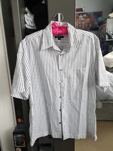 DkNY Mens Shirt Short Sleeve White/Black Stripes Size M Regular Used - Picture 1 of 12