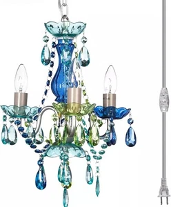 Original Brink House steckbarer Kronleuchter 3 Lichter blau grün hängend Swag H17" - Bild 1 von 8