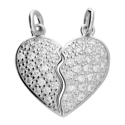Split Cuore Zircone Ciondolo Argento Sterling 925 Marcato Tutti Catena Lunghezze - Immagine 1 di 3