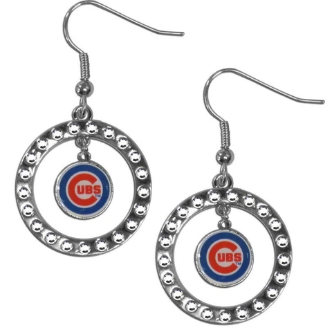 Chicago Cubs Rhinestone Hoop Earrings [NEW] MLB Ear Ring Pair Chain Ring Cover