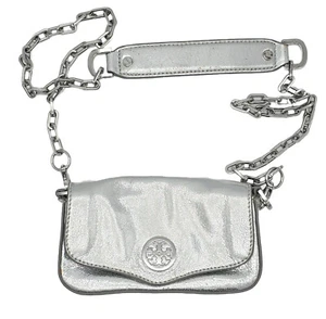 VINTAGE TORY BURCH MINI ROBINSON METALIC SILVER CHAIN CROSSBODY PURSE HANDBAG - Picture 1 of 18