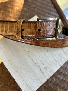 Cinturón de cuero de vaca de cocodrilo camello años 70 de colección hebilla de latón 37-41' para hombre - Imagen 1 de 9