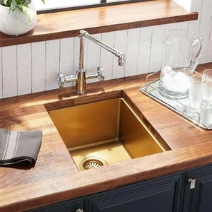 Signature Hardware 15" Atlas Stainless Steel Undermount Prep Sink, Matte Gold - Picture 1 of 1