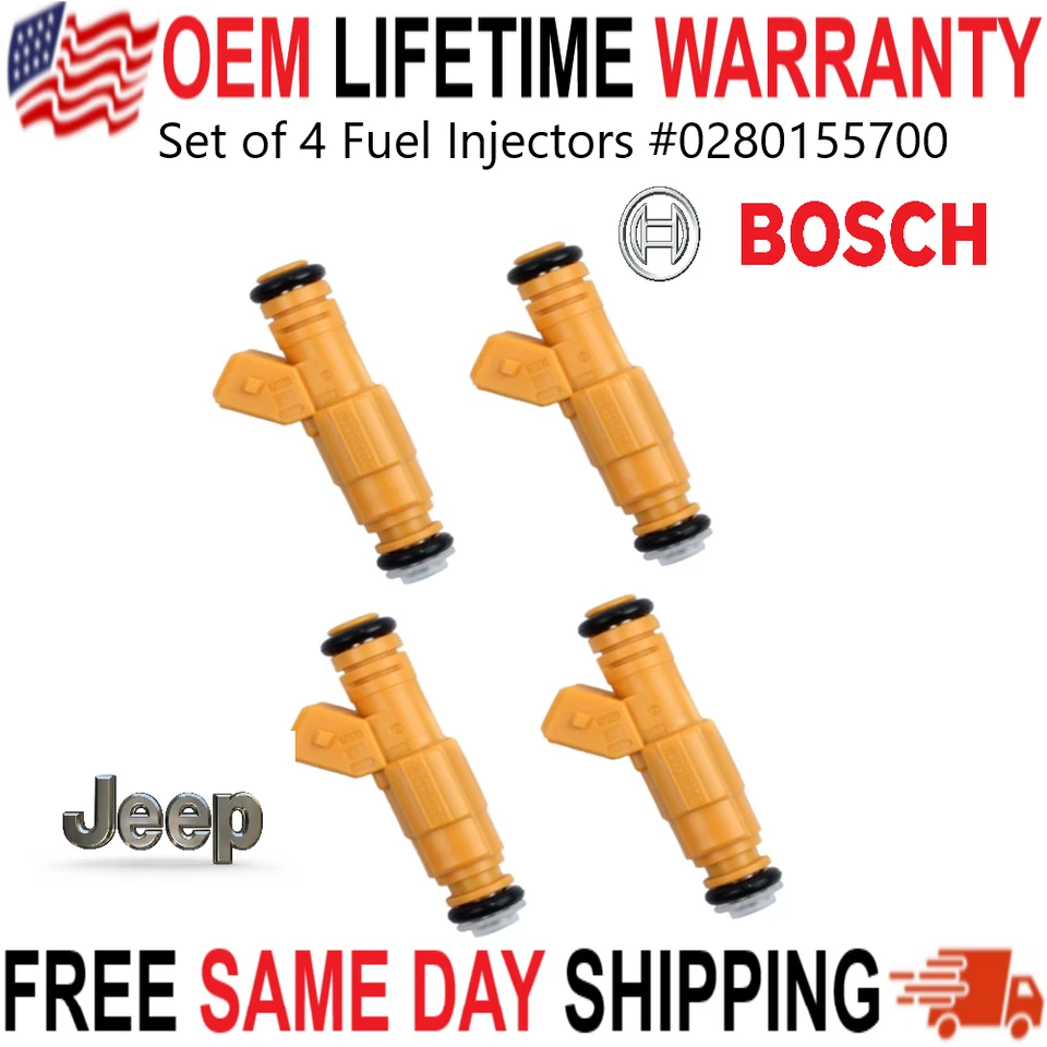 Inyectores de combustible Bosch x4 4 orificios 32 lb OEM mejorados para Jeep Cherokee Wrangler 89-98 Foto 1 de 4