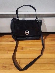 Brighton Black Leather Crossbody Bag Embossed Croc Organizer Silver Clasp - Picture 1 of 15