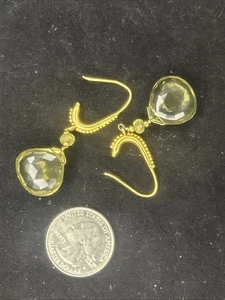 18 Kt ,yellow Gold & Citrine ( Nov.) Gem Dangle Earrings - Picture 1 of 4