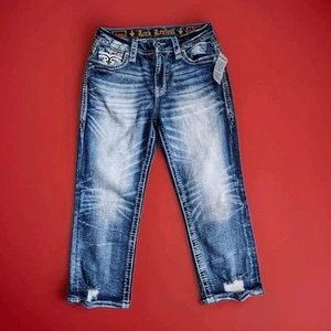 Rock Revival Arona Easy Crop Blue Jeans Women’s Size 27 Distressed Swarovski - Picture 1 of 9