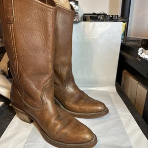 Vtg RED WING USA Tan Leather Western Work Riding Biker Womens Boots - Picture 1 of 8