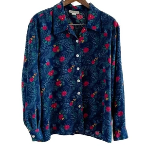 Blusa vintage floral cachemir color vibrante talla grande abotonada talla 24W - Imagen 1 de 7
