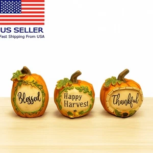 Zucche in resina Ringraziamento Benedetto Felice Raccolto Ringraziato Set 3 pezzi - Foto 1 di 2