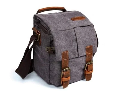 Bolso/estuche pequeño para cámara, lienzo vintage tapicería de cuero DSLR SLR cámara gris Foto 1 de 4