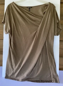 Daisy Fuentes taupe braun fließend elegant Bluse Top Größe Large Kurzarm - Bild 1 von 7