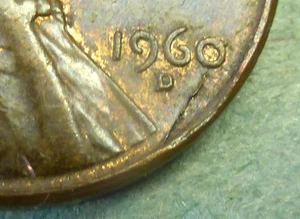 1960-D LINCOLN CENT WITH A DIE CRACK BELOW THE DATE - Picture 1 of 3