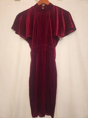 Vestido Wow Couture Mujer Pequeño Rojo Terciopelo Bodycon Cuello Simulado Espalda Abierta Midi Foto 1 de 4