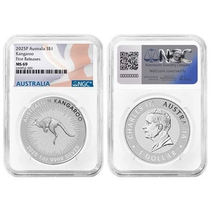 Australia 2025 $1 1-oz Silver Kangaroo NGC MS69 FR Australia Flag Label - Picture 1 of 3