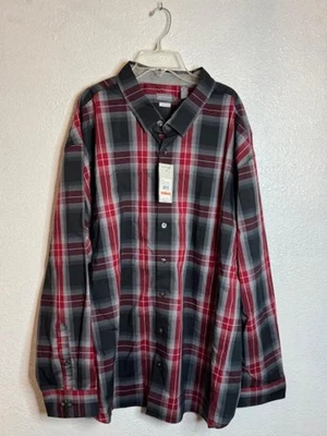 NWT Van Heusen Long Sleeved Casual Dress Shirt Big Mens 3XLB Red Black Plaid $70 - Image 1 of 4