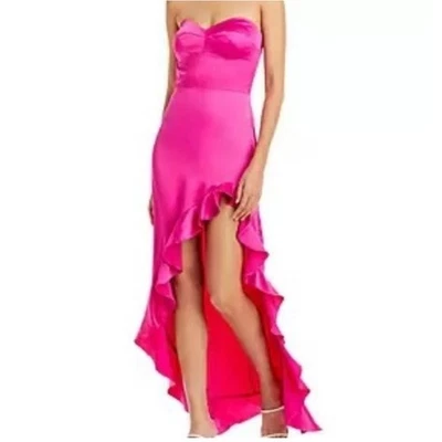 Aqua Hot Pink Satin Ruffled Maxi Dress Sz XL NWT - Image 1 of 4