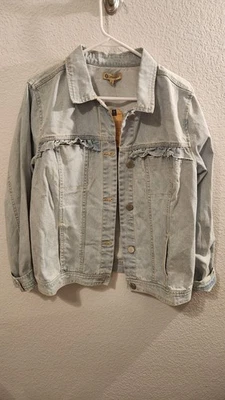 Chaqueta de mezclilla azul claro DEMOCRACY con volantes deshilachados talla grande nueva con etiquetas Foto 1 de 3