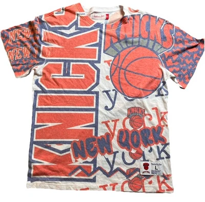 Mitchell & Ness New York Knicks Jumbotron 2.0 Sublimated Large White Tee Shirt - Image 1 of 4
