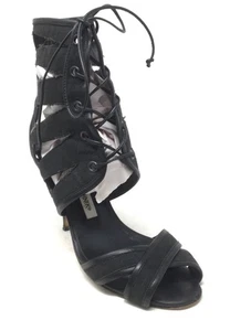 Manolo Blahnik Women's Sz 6.5/36 1/2 Black Canvas Cut Out Strappy Lace Up Pumps - Picture 1 of 7