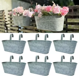 Outdoor Rail Planter Hanging Flower Pots Deck Railings Fence Buckets Wall Mount - Picture 1 of 9