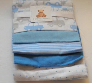 Rene Rofe Baby Collection 5-Pack Cotton Blankets Blue Dinosaur, Stripes,Dots. - Picture 1 of 5