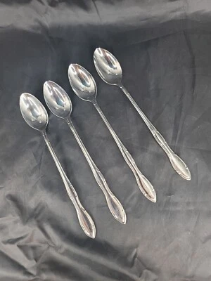 4 cucharas de té helado Continental de acero inoxidable de 7-3/4" patrón desconocido Foto 1 de 4