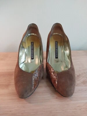 Camurça e crocodilo vintage Walter Steiger tamanho 7 marrom.  Salto - Imagem 1 de 4