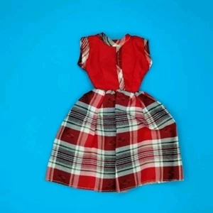 Vtg Barbie Clone Red Plaid Satin Dress - Picture 1 of 10