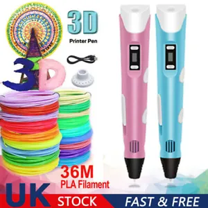 3D Printing Pen Set Doodle Printer Drawing 12 Colours PLA Filament Gift For Kids - Picture 1 of 10