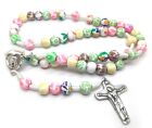Woman Multicolor Rosary POLYMER CLAY Our Lady Jesus Cross From Medjugorje 15''