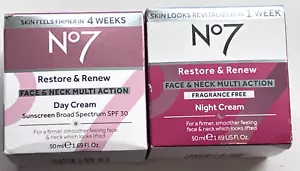No7 Restore & Renew SPF30 Face & Neck Multi Action #1 Day Cream +#1 NIGHT CREAM - Picture 1 of 1