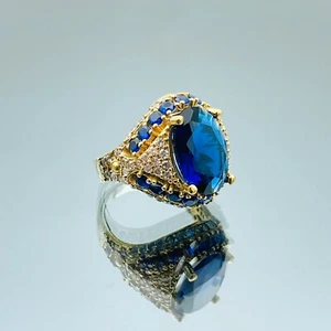 Women's Simulated Sapphire 925 Sterling Silver Ring Turkish Handmade Gift Her - Picture 1 of 10
