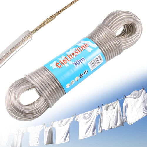 30M Washing Line Rope, Heavy Duty Clothes Line Steel Core, Strong
