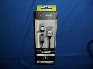 CABLE DE DATOS LIGHTNING Y MICRO USB - 2 EN 1 - PLATEADO - 1 METRO - APPLE Y ANDROID - Imagen 1 de 5