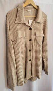 New Womens Soft Oversized Button Down Long Sleeve Top Jacket L Cream NWT ~ $106~ - Picture 1 of 10